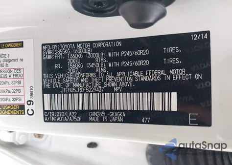 2015 Toyota 4Runner Limited z USA, uszkodzony, nr VIN JTEBU5JR0F5229437